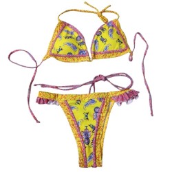 Explosive neck hanging swimsuit yellow strappy bikini swimsuit