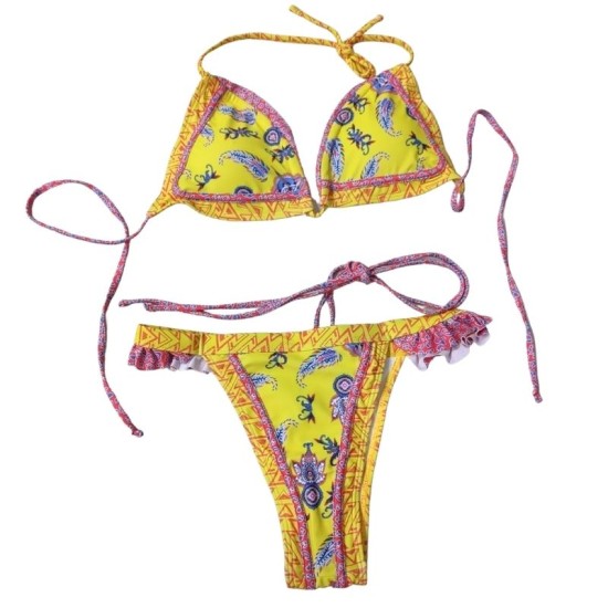 Explosive neck hanging swimsuit yellow strappy bikini swimsuit