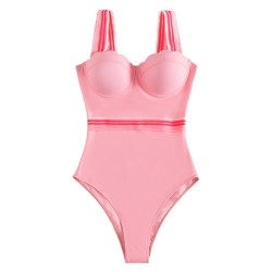 One-piece swimsuit women's pink wide strap tight one-piece