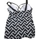 Black and white split Tankini swimsuit with flat Angle suspender